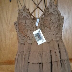 Brown Lace Tiered Dress SHIRT. YOUTH SIZE Lg.